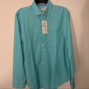 Tommy Bahama Newport Coast Gingham Aqua Shirt NWT